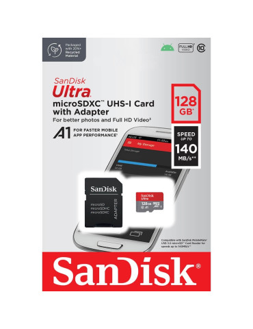 Tarjeta SanDisk Ultra® MicroSDXC™ UHS-I con Adaptador 128GB 140mb/s