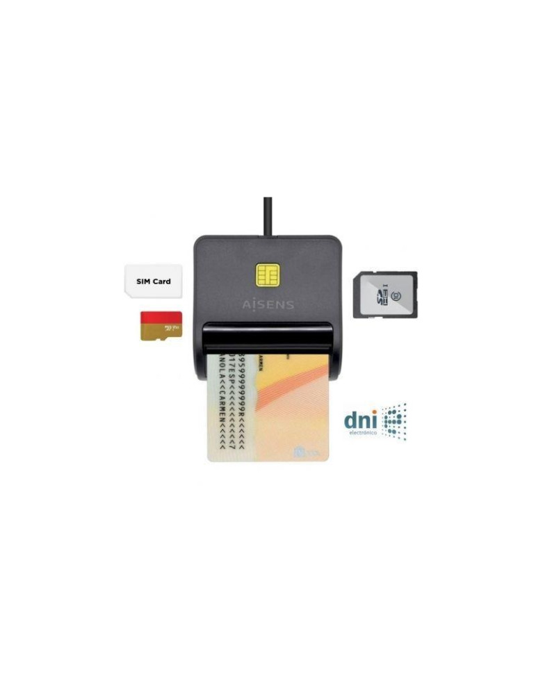 AISENS Lettore Smart Card DNI – Nero – Lettore Di Carte Intelligenti Per Documento Identità