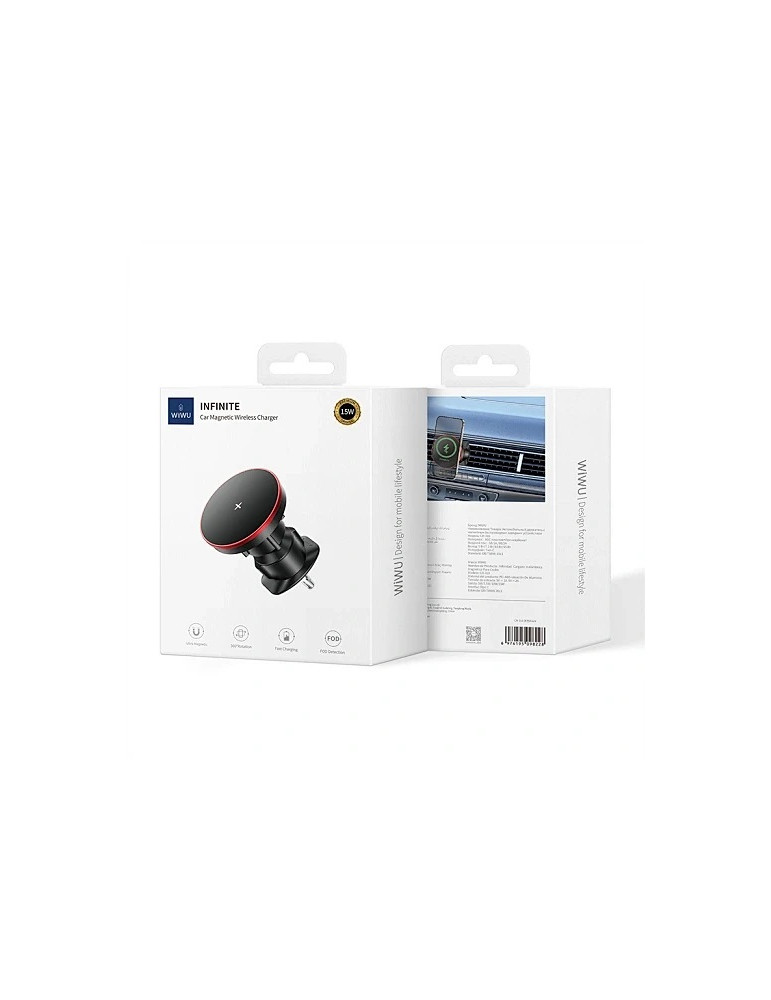 WiWU CH-316 INFINITE Soporte de Rejilla Para Coche Magnético 360º + Carga Inalámbrica 15W