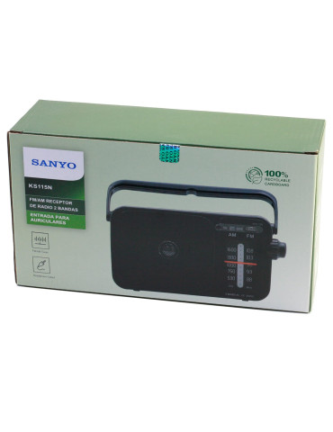 Radio Portátil Sanyo KS115G FM/AM Receptor de Radio 2 Bandas + Entrada para Auriculares