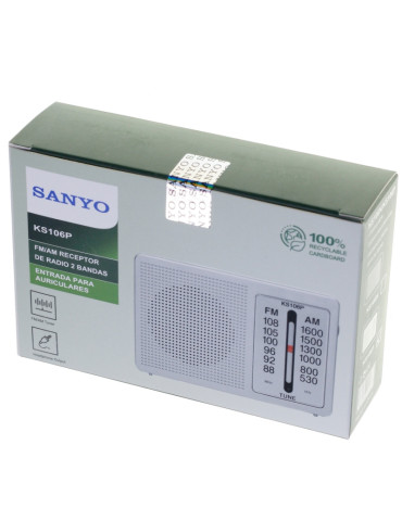 Sanyo KS106N Radio Portátil FM/AM Receptor de Radio 2 Bandas + Entrada de Auriculares