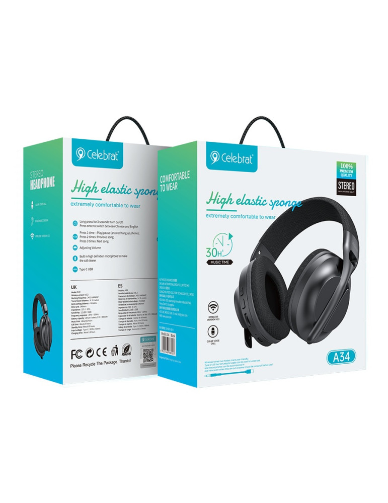 Auriculares con Diadema Inalámbricos Celebrat A34 Estéreos