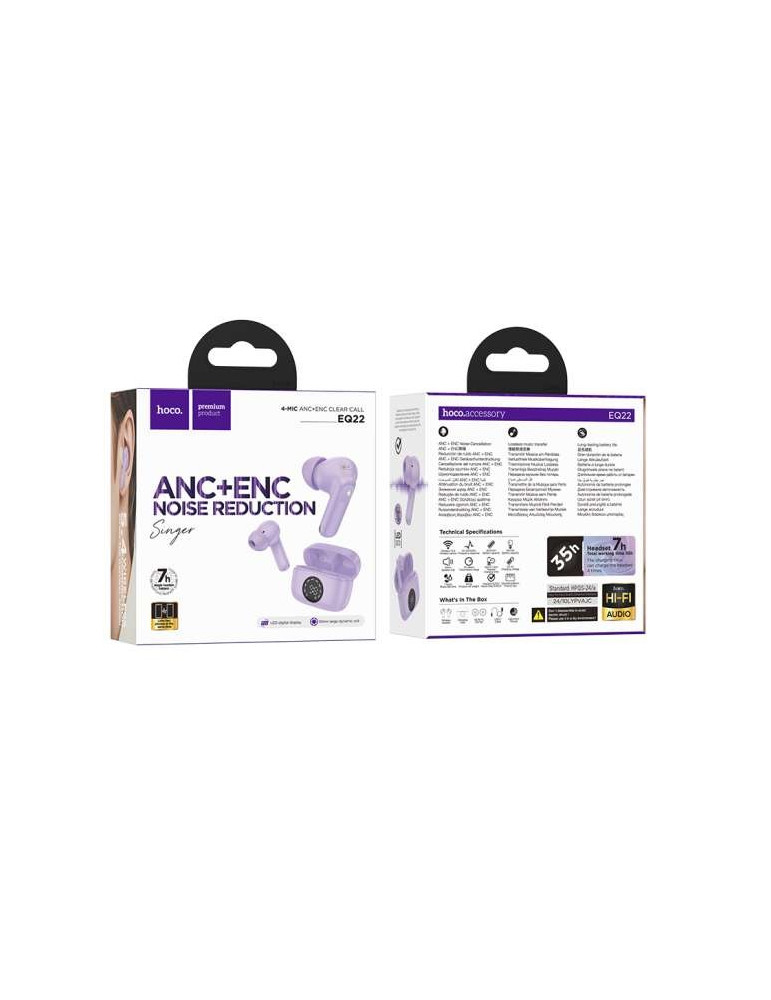 HOCO EQ22 Auriculares Inalámbricos con Reducción de ruido ANC + ENC Morados