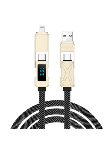 WiWu Wi-C039 TITAN Series 100W Zinc Alloy Fast Charging Cable USB A+USB C to USB-C+iP Cable White