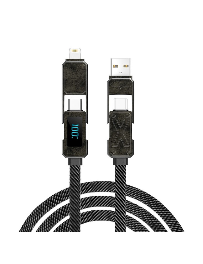 WiWu Wi-C039 TITAN Series 100W Zinc Alloy Fast Charging Cable USB A+USB C to USB-C+iP Cable Black