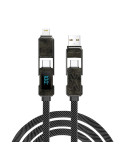 WiWu Wi-C039 TITAN Series 100W Zinc Alloy Fast Charging Cable USB A+USB C to USB-C+iP Cable Black