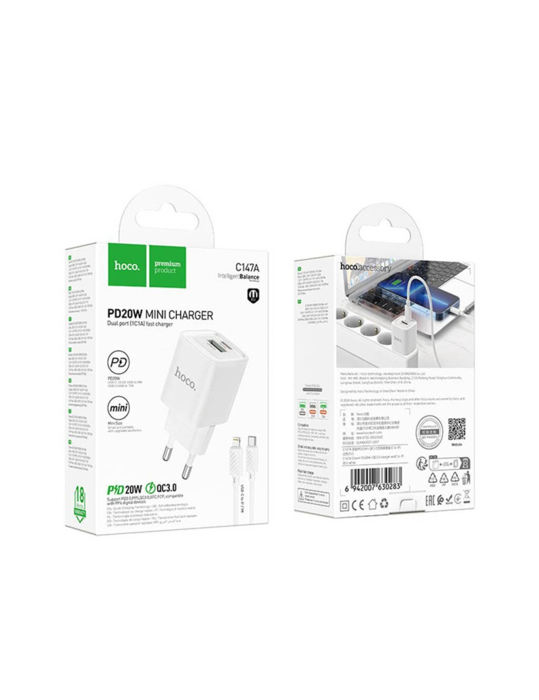 Hoco C147A Mini Cargador PD20W+QC3.0 + Type-C a Type-C Cable