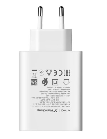 Vivo 80W Flash Charger, Universal, USB, 100-240V, Blanco