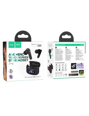 HOCO EQ21 Auriculares Inalámbricos ANC+ENC con Pantalla LED Bluetooth 5.4 Negros
