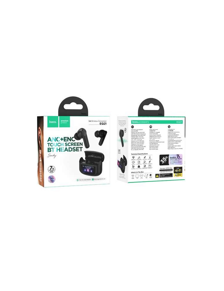 HOCO EQ21 Auriculares Inalámbricos ANC+ENC con Pantalla LED Bluetooth 5.4 Negros