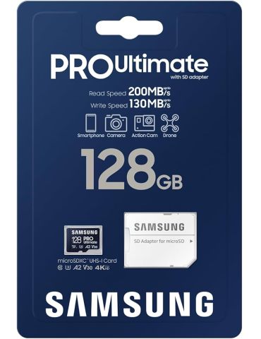 Tarjeta de Memoria Micro SDXC UHS-I Samsung PRO Ultimate 128GB Hasta 200 MB/s