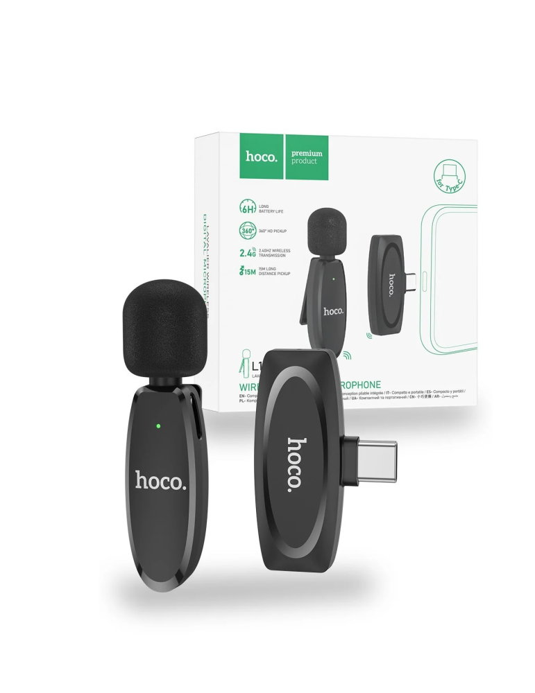 HOCO PREMIUM L15 Micrófono Inalámbrico Crystal Lavalier Tipo C