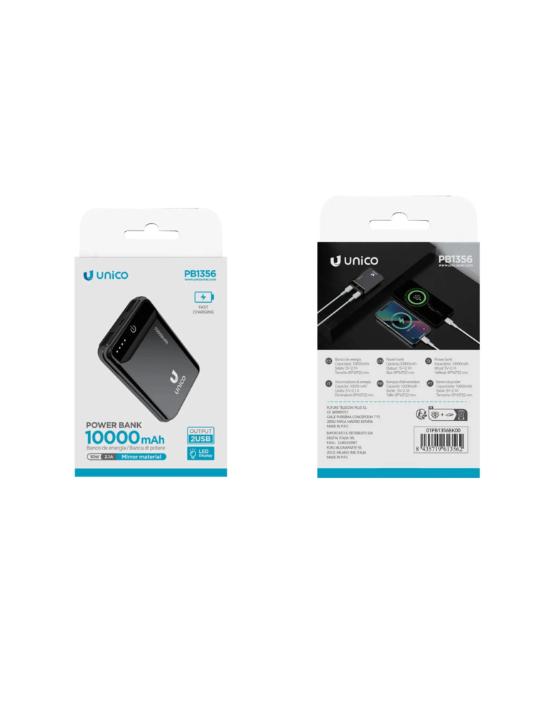 UNICO PB1356 PowerBank de Carga Rápida 10000mAh 10W/2.1A