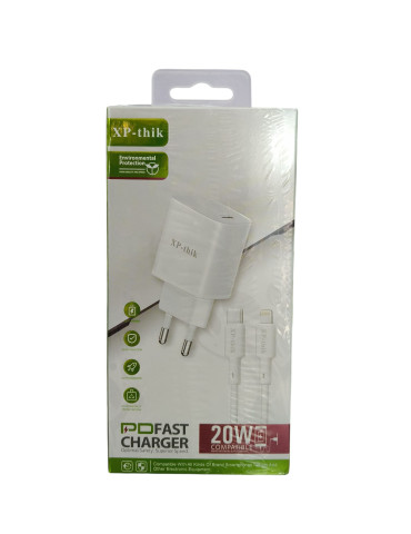 Cargador XP-thik 20W PD Fast Charger con Cable USB-C a Lightning de 1m