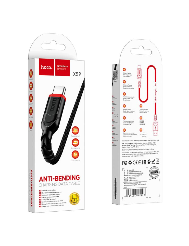 HOCO PREMIUM X59 Cable USB a Tipo-C de Carga y Datos 1M 3A