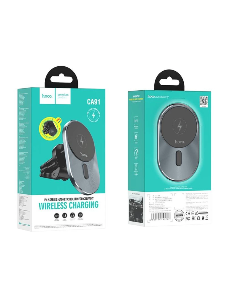 Hoco CA91 Soporte de Coche MagSafe Para Rejilla 15W, Negro