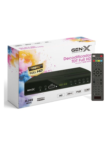 Gen-X TDT HD DVB-T2 H.265 PVR con USB, Televisión con Alta Defición, Negro
