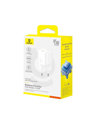 Baseus PicoGo GaN 45W – Cargador de Red USB‑C Rápido, 45W, 3A, 1 x USB-C