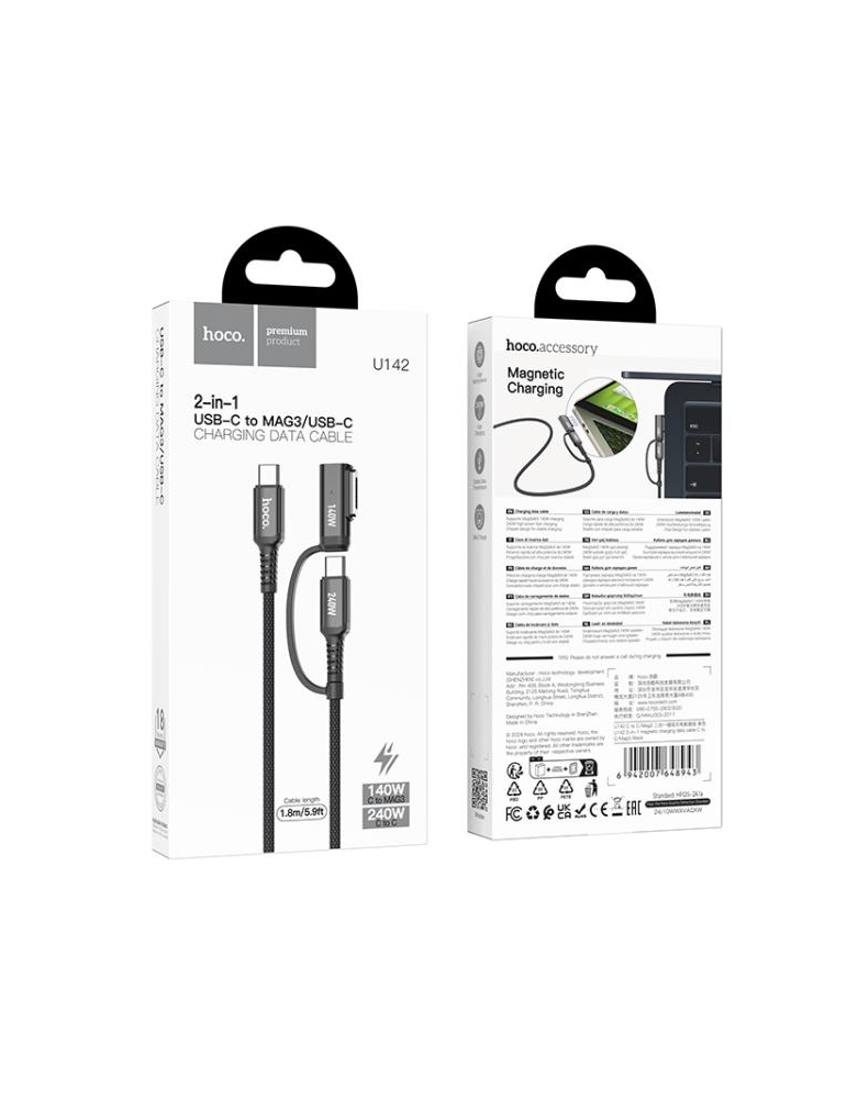 Hoco U142 Cable USB‑C a MagSafe 3 • 2‑en‑1 • 240 W • 1,8 m