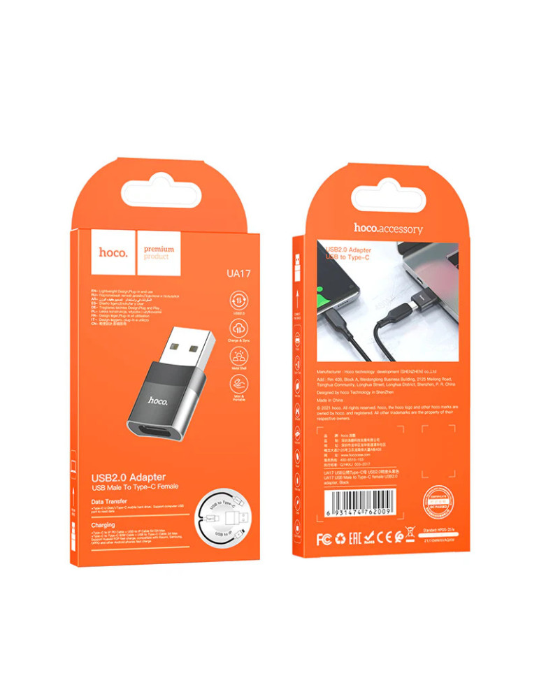 Hoco PREMIUM Adaptador USB 2.0 Macho a Tipo C Hembra