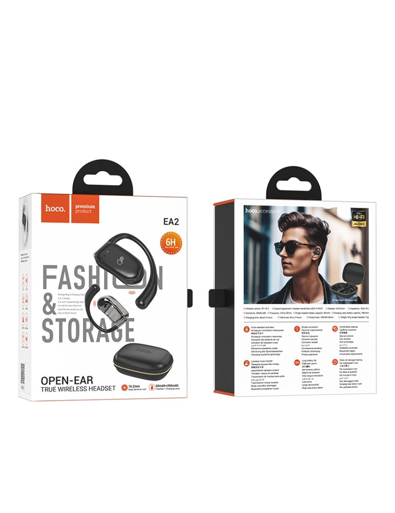 Hoco Premium EA2 Open Ear Auriculares Inalámbricos Bluetooth Color Negro