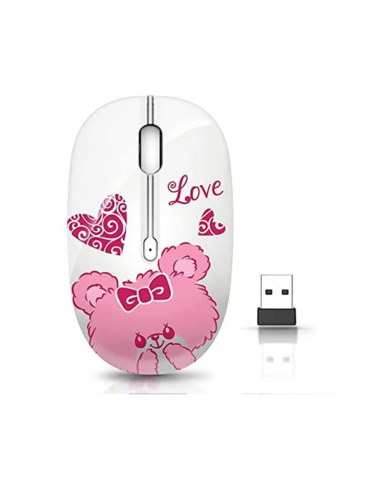 Ratón Inalámbrico Óptico UIOSMUPH Blanco Oso Rosa