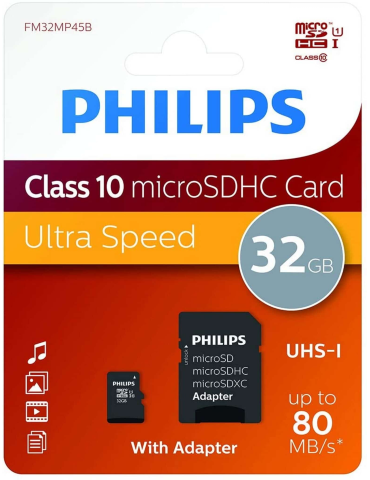 Philips Tarjeta de memoria Micro SDHC 32GB con Adaptador