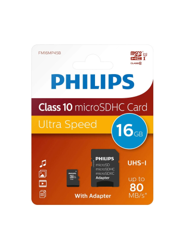 Philips Tarjeta de memoria Micro SDHC 16GB con Adaptador