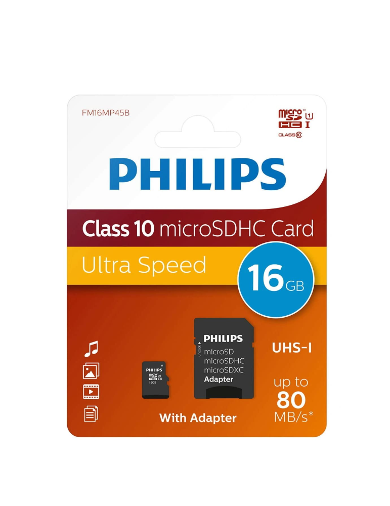Philips Tarjeta de memoria Micro SDHC 16GB con Adaptador