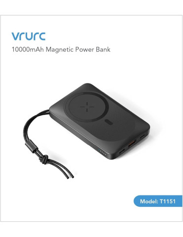 Power Bank Wireless Magnético de 10.000mAh VRURC T1151 22.W PD EN NEGRO