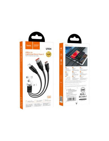 Hoco Premium U104 3 en 1 66W USB A a Lightning / Micro USB y Tipo C