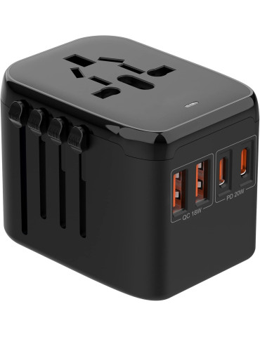 ONE MAX OL-212PQ Adaptador Universal Para Viaje US, EU, UK, AUS 2 USB C + 2 USB A