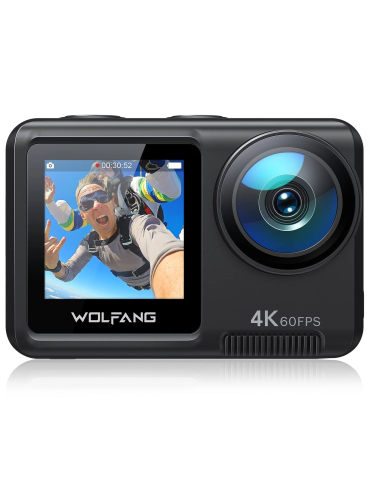 WOLFANG GA420 - Cámara de acción 4K 60FPS 24MP WiFi, cámara subacuática impermeable 3.0 EIS estabilización 8X zoom casco cámara